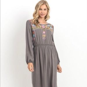 Piper & Scoot grey embroidered maxi dress